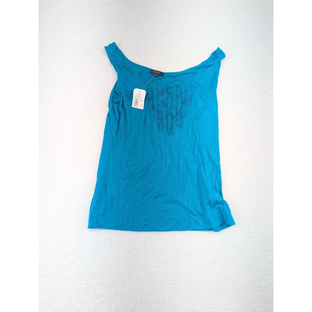 NWT GNW Bra Friendly Blue Ruffled‎ Front Tank Top L